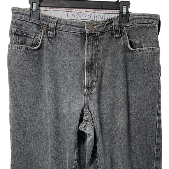 Lands' End Traditional Fit Jeans Mens Size 36 Distress‎ Grunge Black Faded Denim - Picture 8 of 10